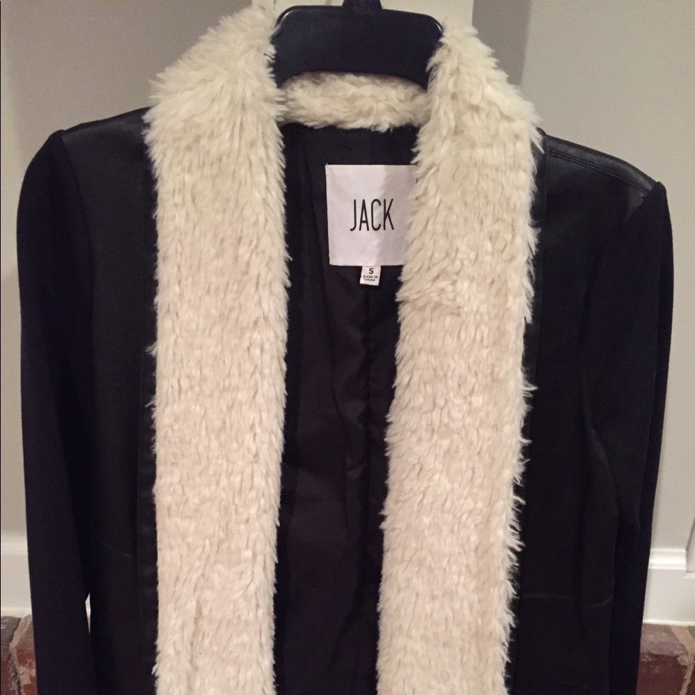 Faux leather coat with fur trim